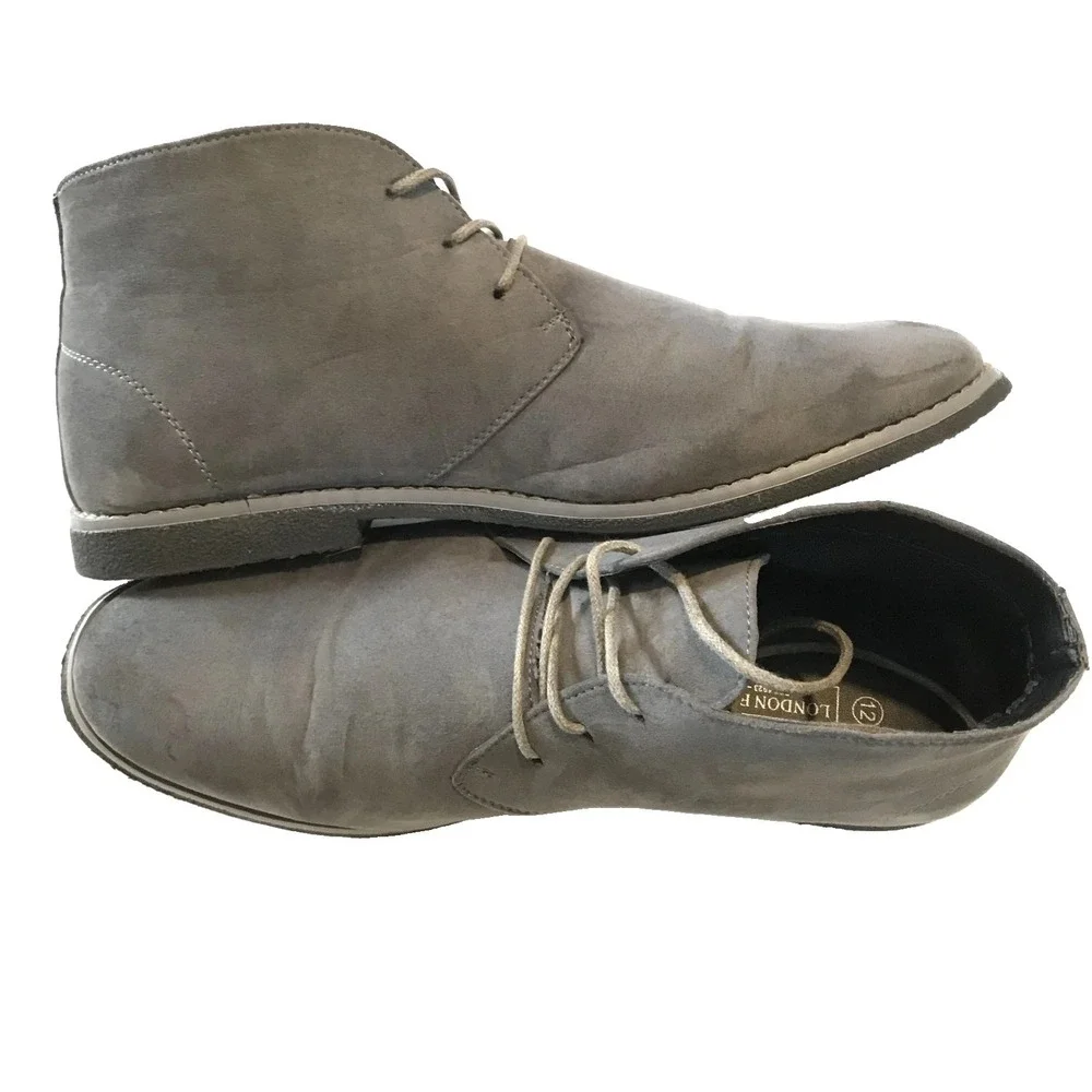 ✅London Fog Broadstreet Men's Gray Suede Chukka Boots Lace Up Size 12M#️⃣